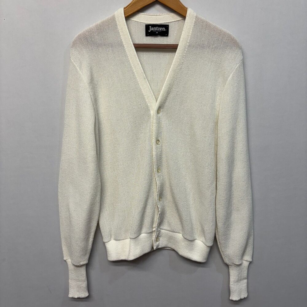 Vintage Jantzen Men Cardigan Sweater Size Medium Polyester Made in USA C036 -10